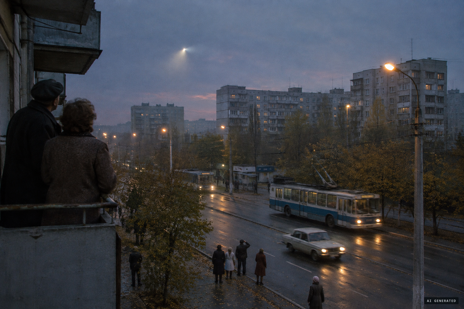 Voronezh residents watch strange lights in the evening sky, autumn 1989