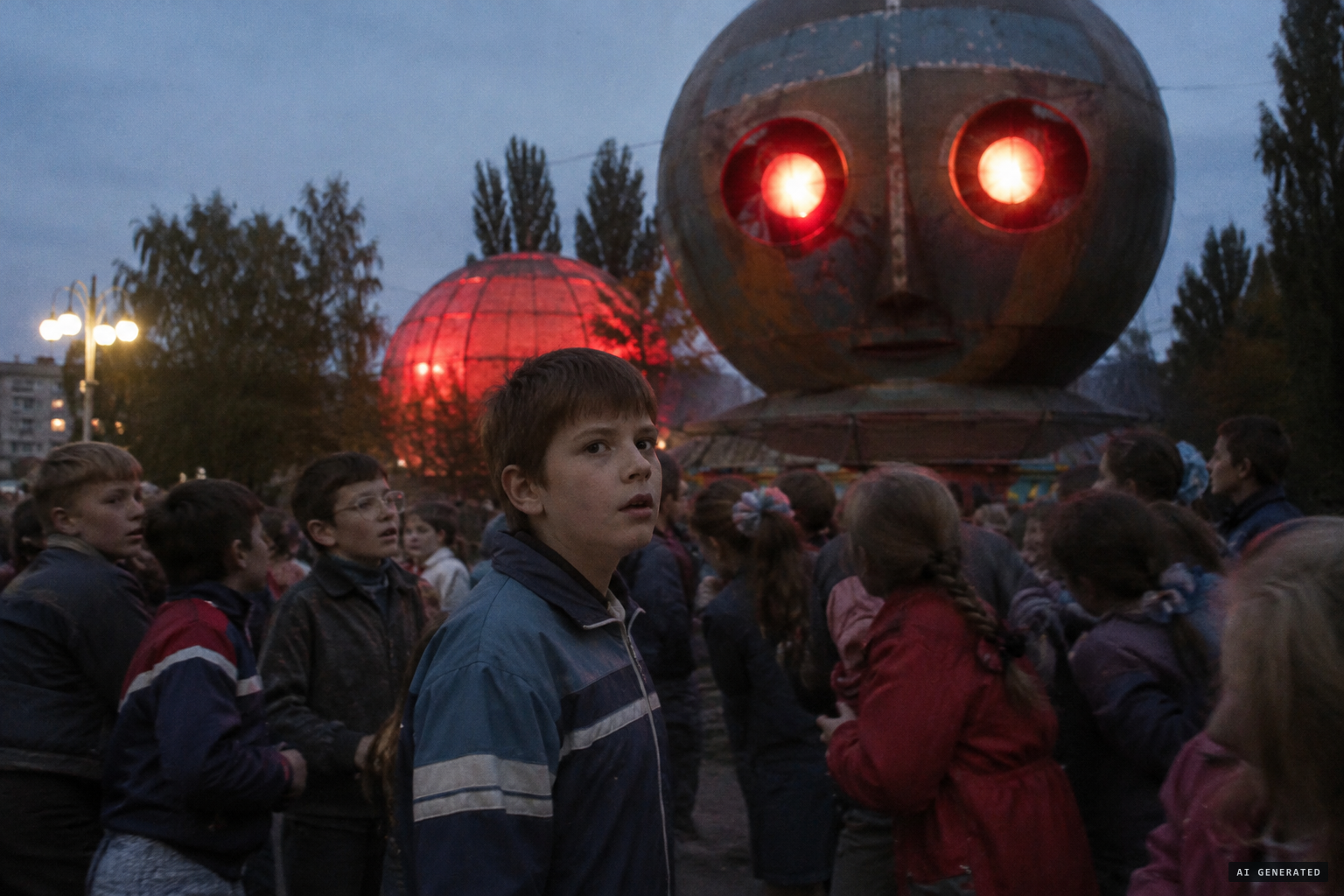 The being's shining eyes leave a screaming boy silent and unable to move