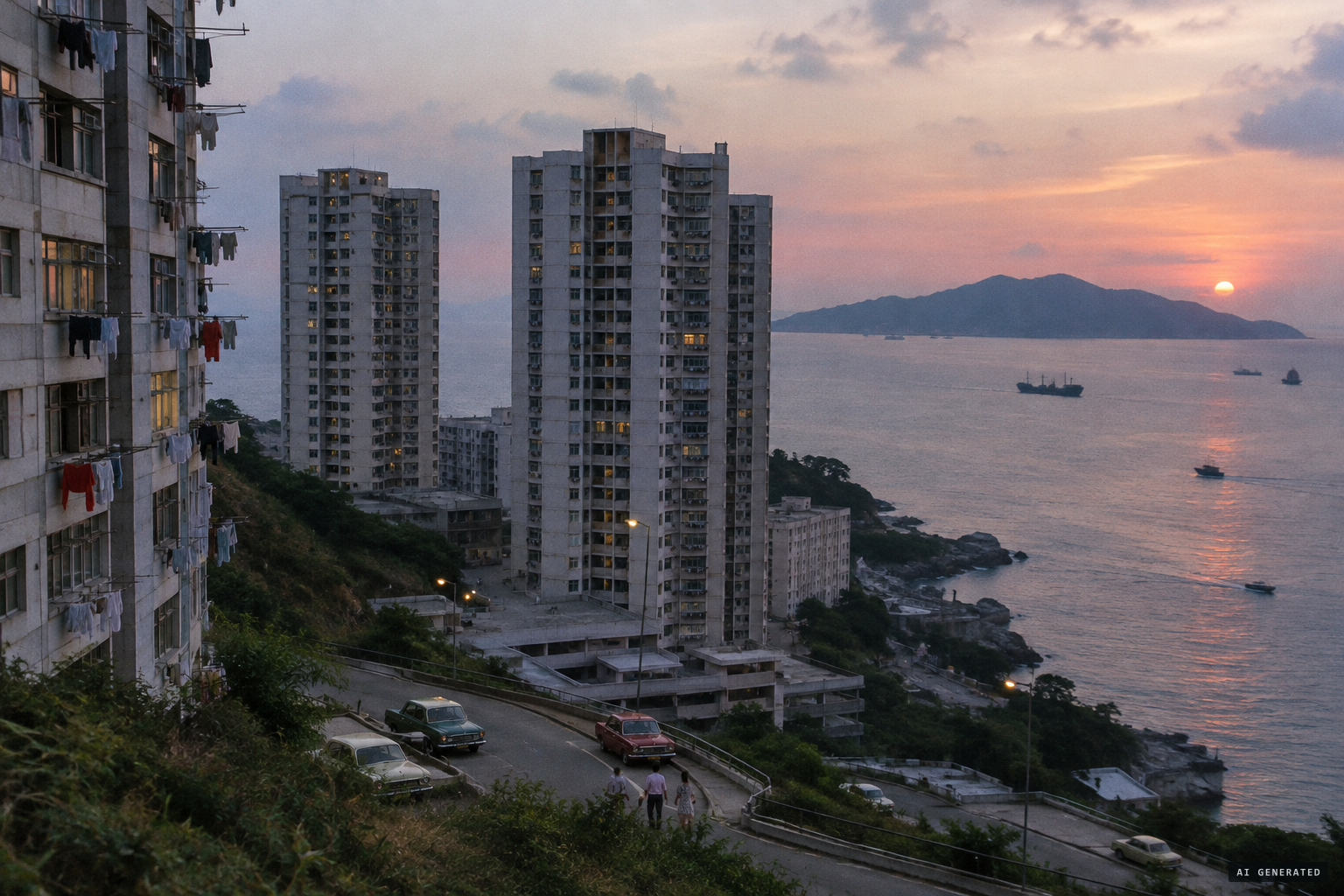 Wah Fu Estate on the southern edge of Hong Kong Island, looking out to sea towards Lamma