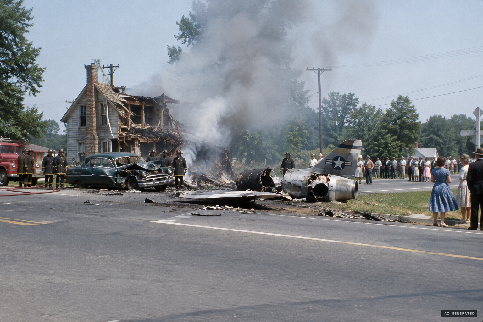 The jet strikes a home and a car at the Walesville crossroads
