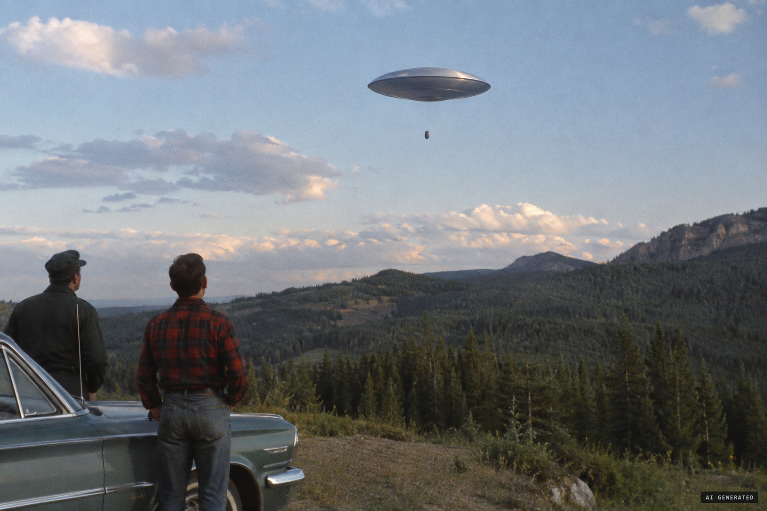 Hovering about half a mile away, the silent disc drops a small object