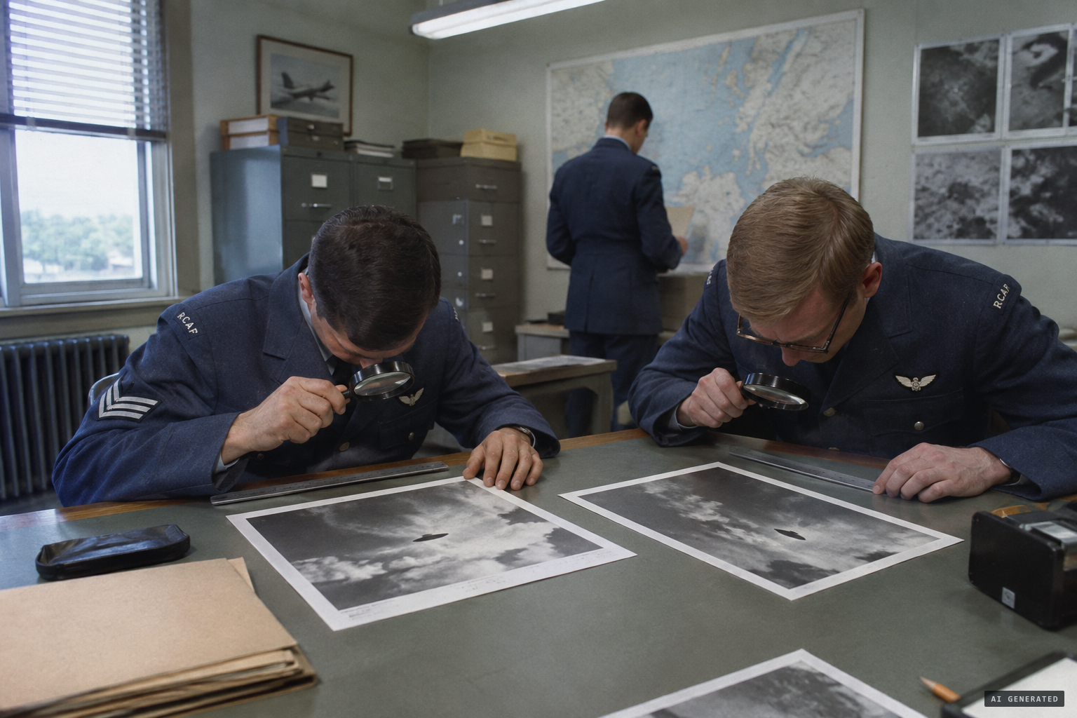 Canadian military photo interpreters test the two frames