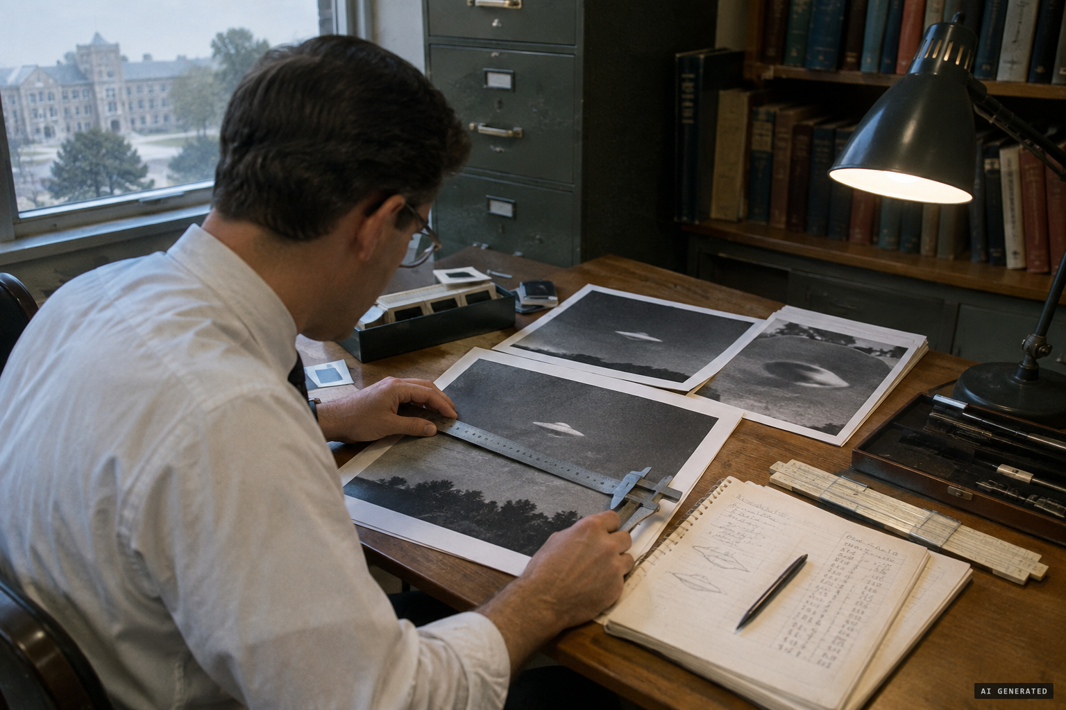 Hartmann measures the plates for the Condon Committee's Case 57