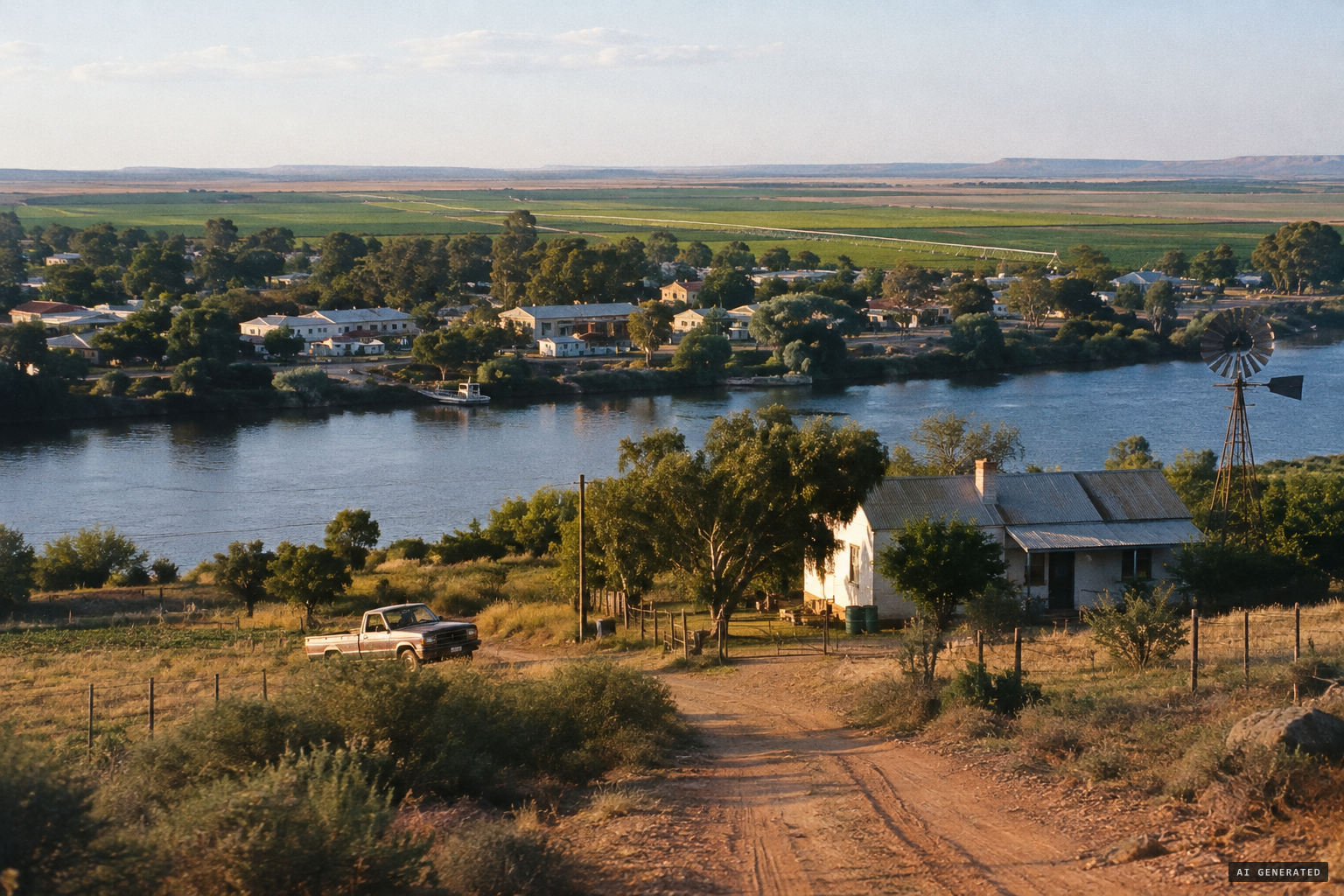 Warrenton on the Vaal River, surrounded by farmland