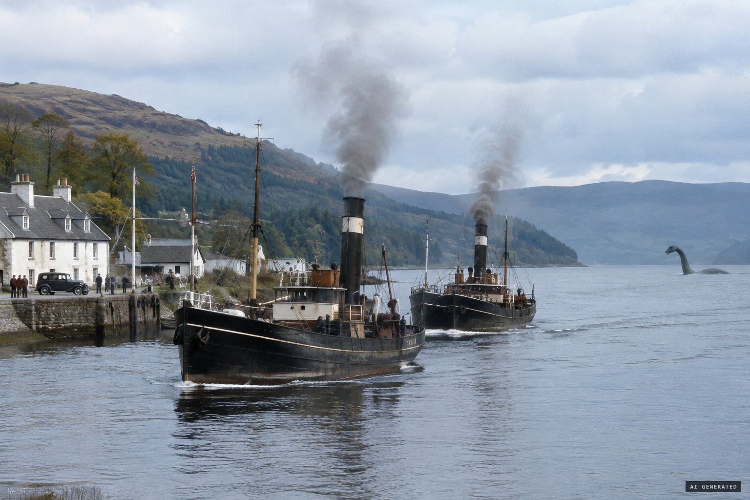 Two herring drifters steam out, and the head turns quick as a hen