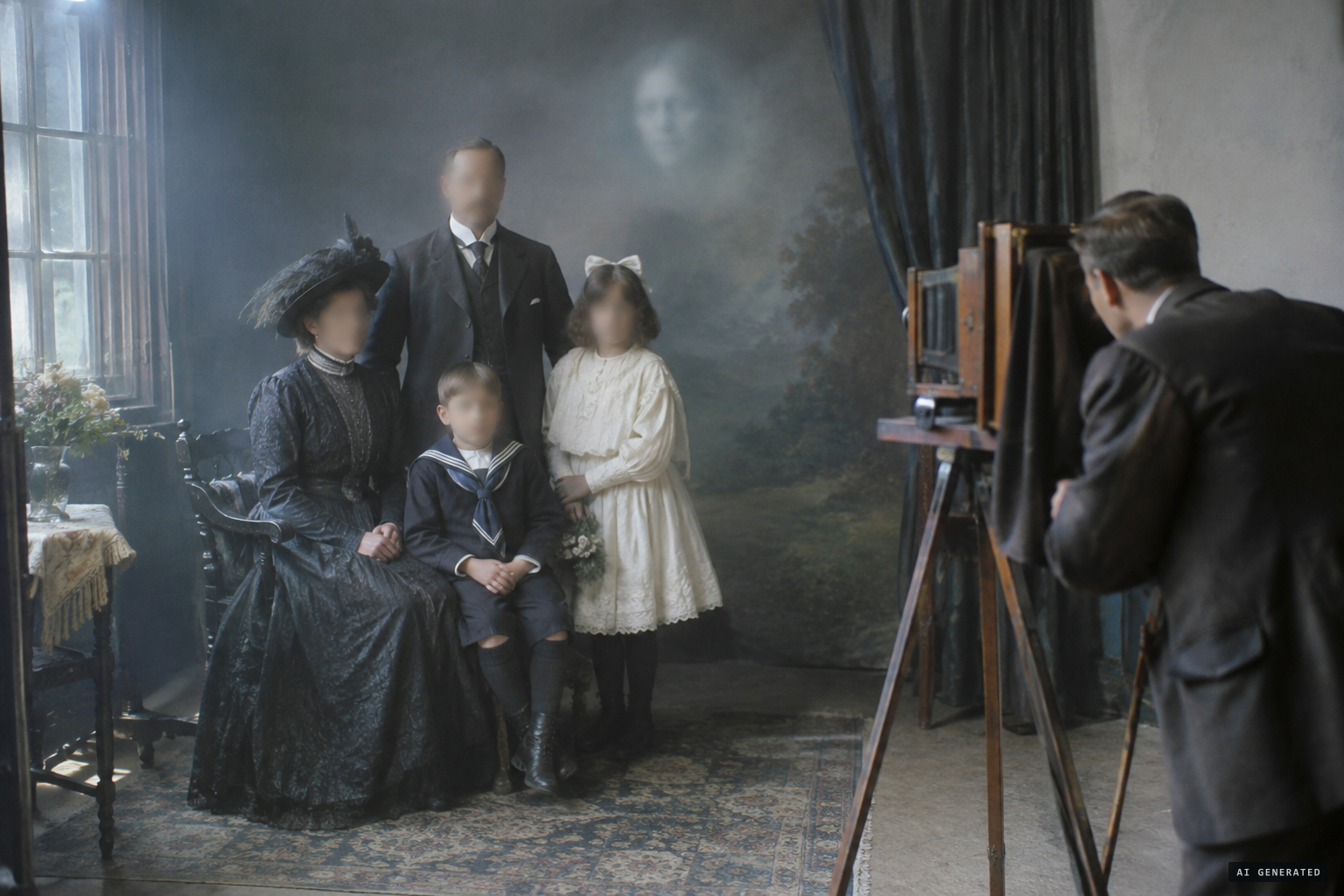 William Hope photographs the Tweedales with a claimed spirit form