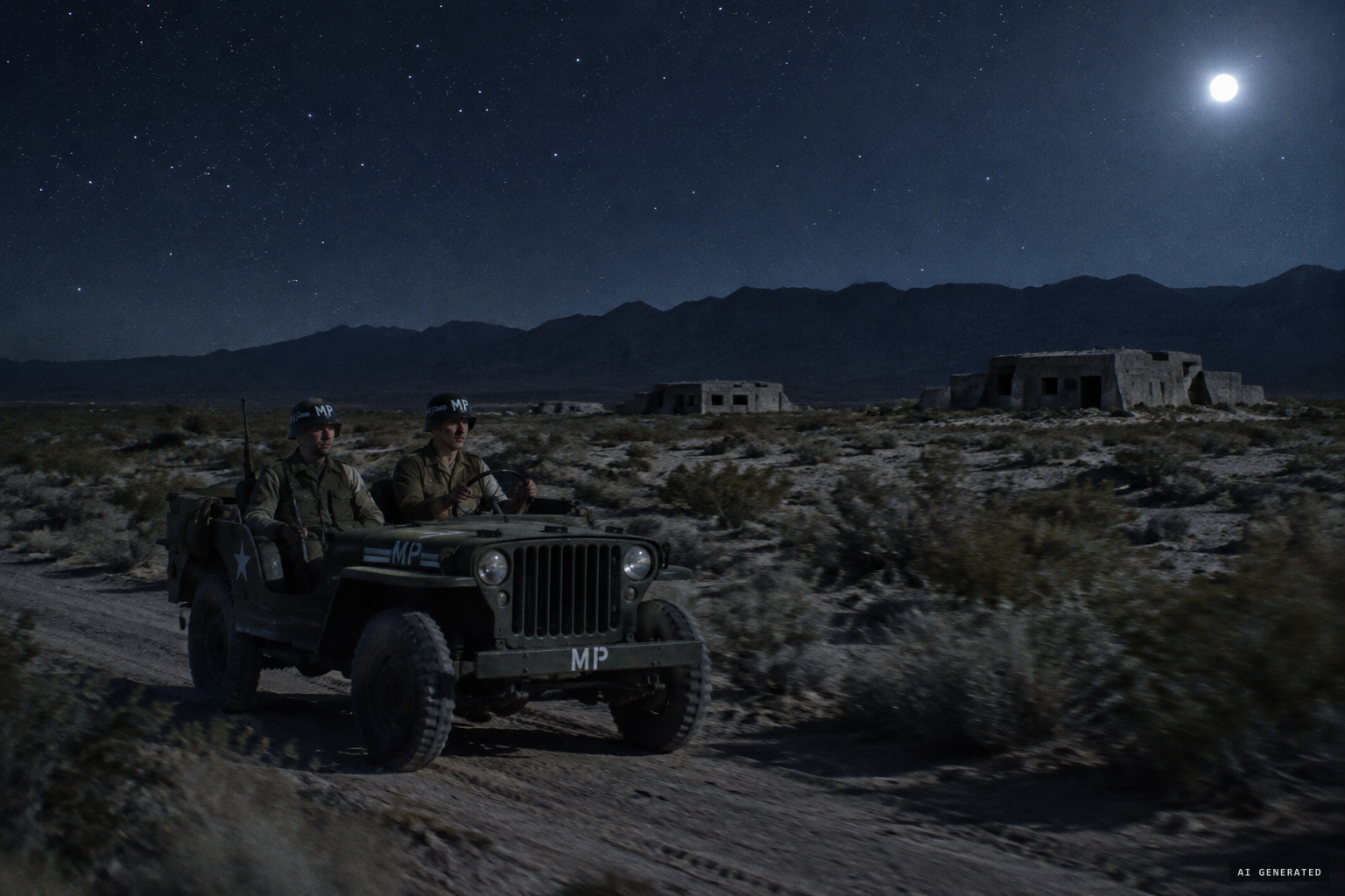 Army MPs patrol the northern range near the old Trinity bunkers.