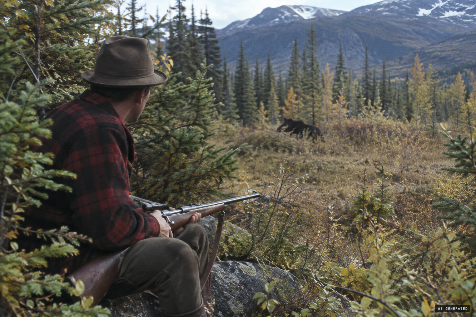 Hidden at the clearing's edge, Roe sees what he takes for a grizzly bear