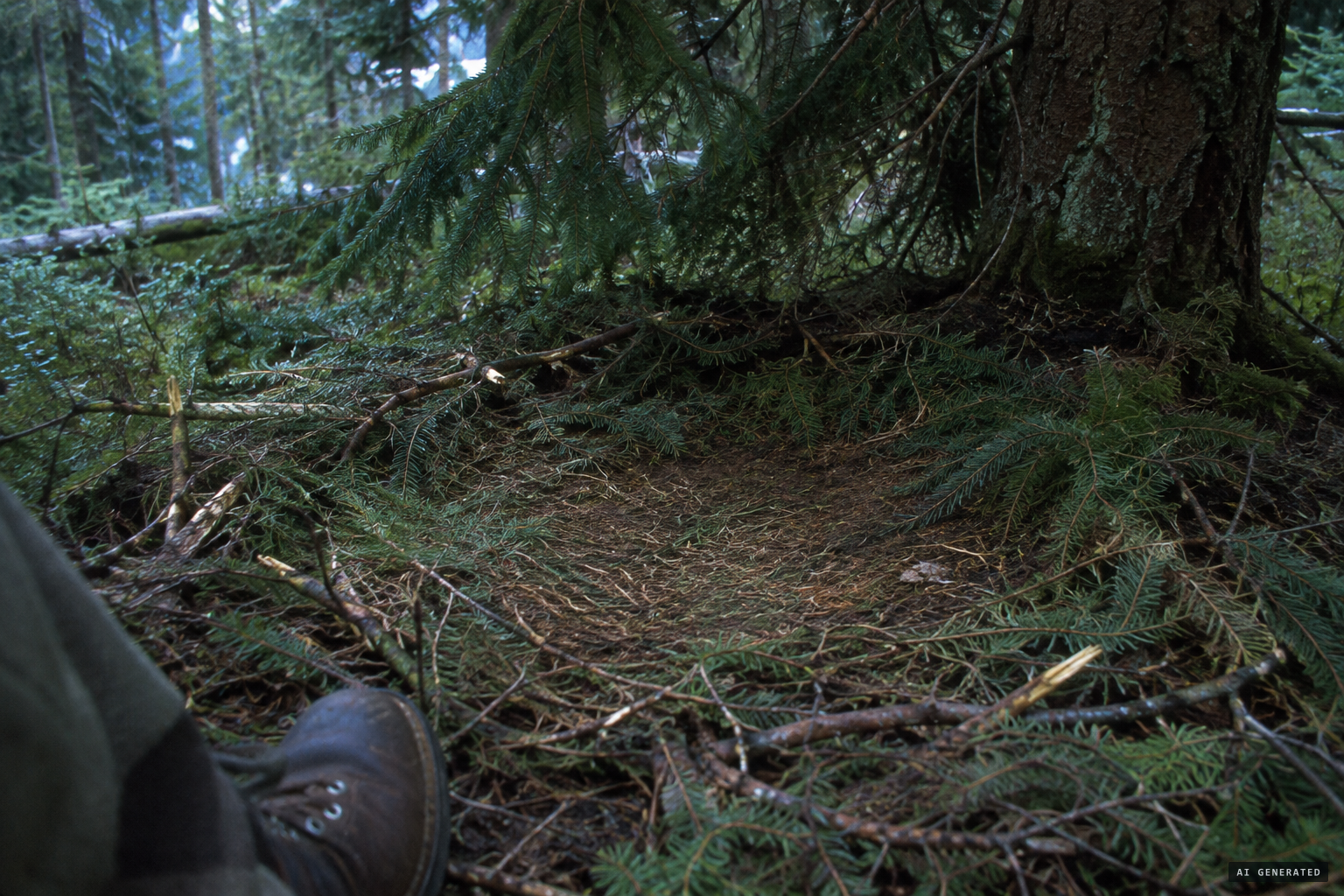 The spot under a tree where the creature had slept for a couple of nights