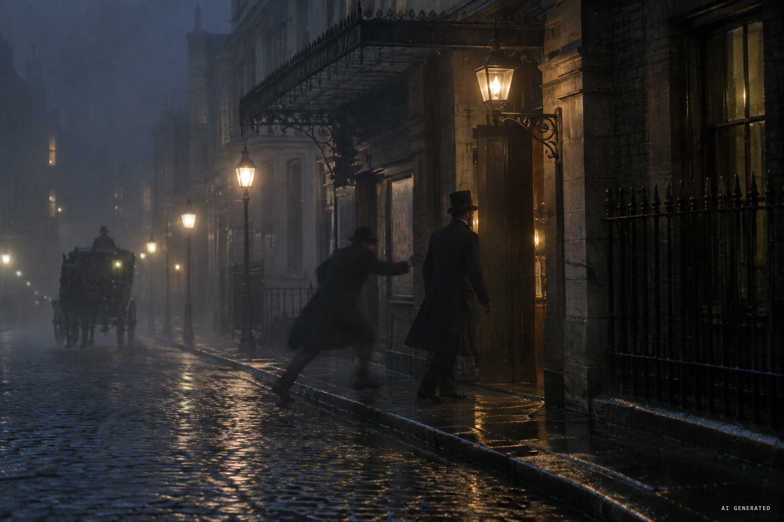 William Terriss is stabbed at the Adelphi's private stage door in Maiden Lane, December 1897.