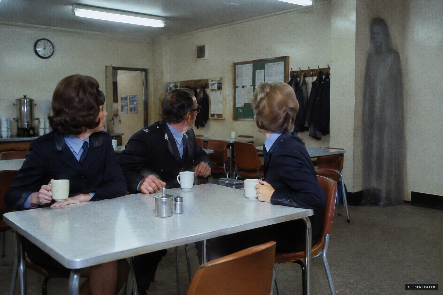 March 1972: a foreman and female staff see the apparition in the main mess room.