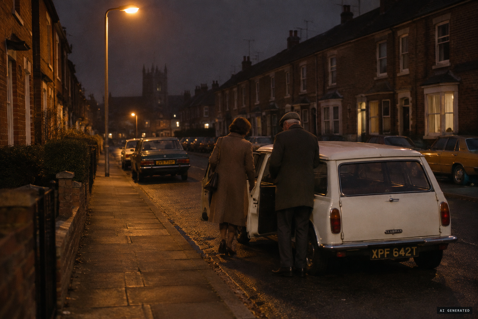 Joyce Bowles and Ted Pratt set out in her white Mini Clubman for Chilcomb