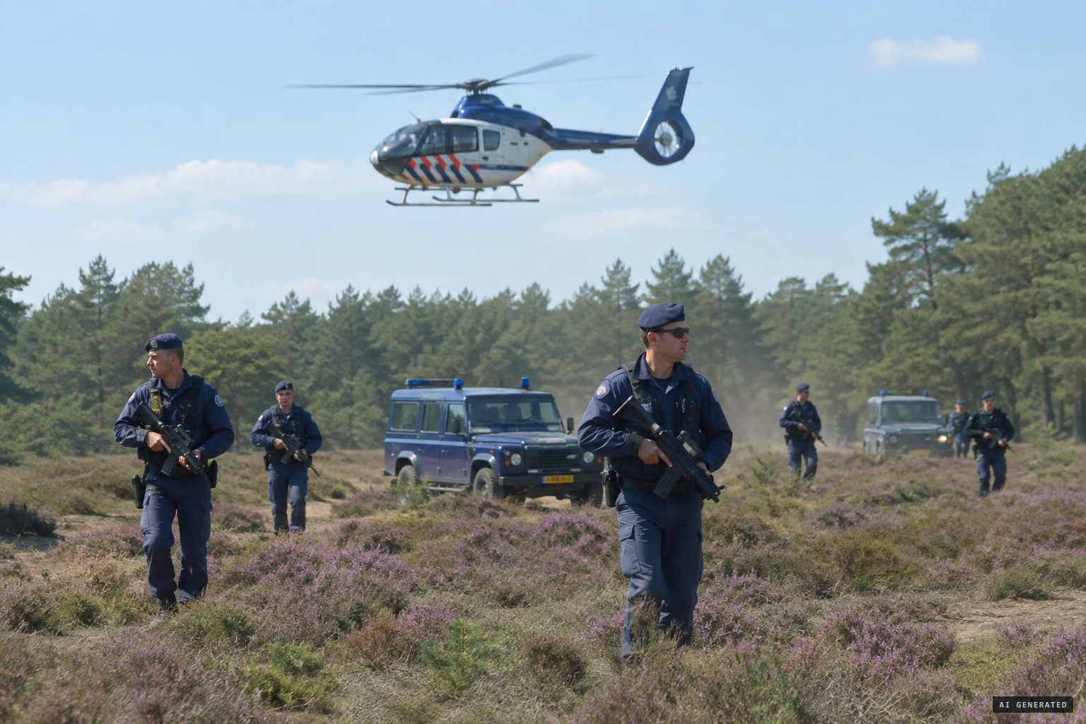 About 50 searchers, vehicles and a helicopter comb the heath
