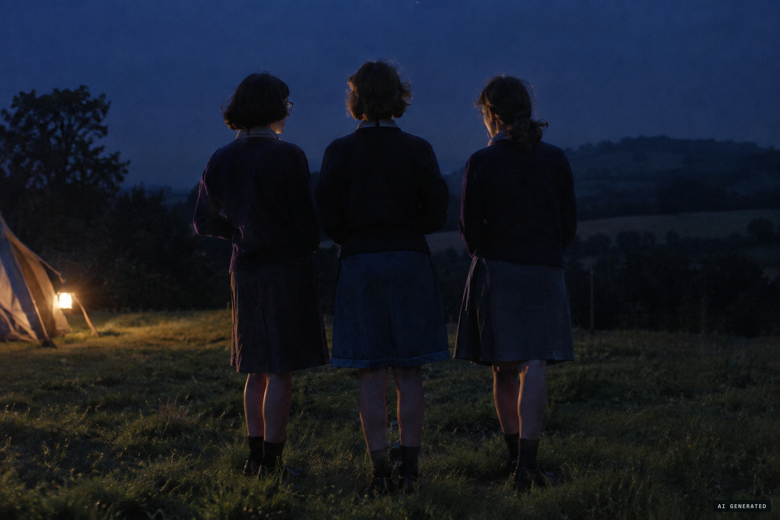 Three guide leaders out together after dark, summer 1971