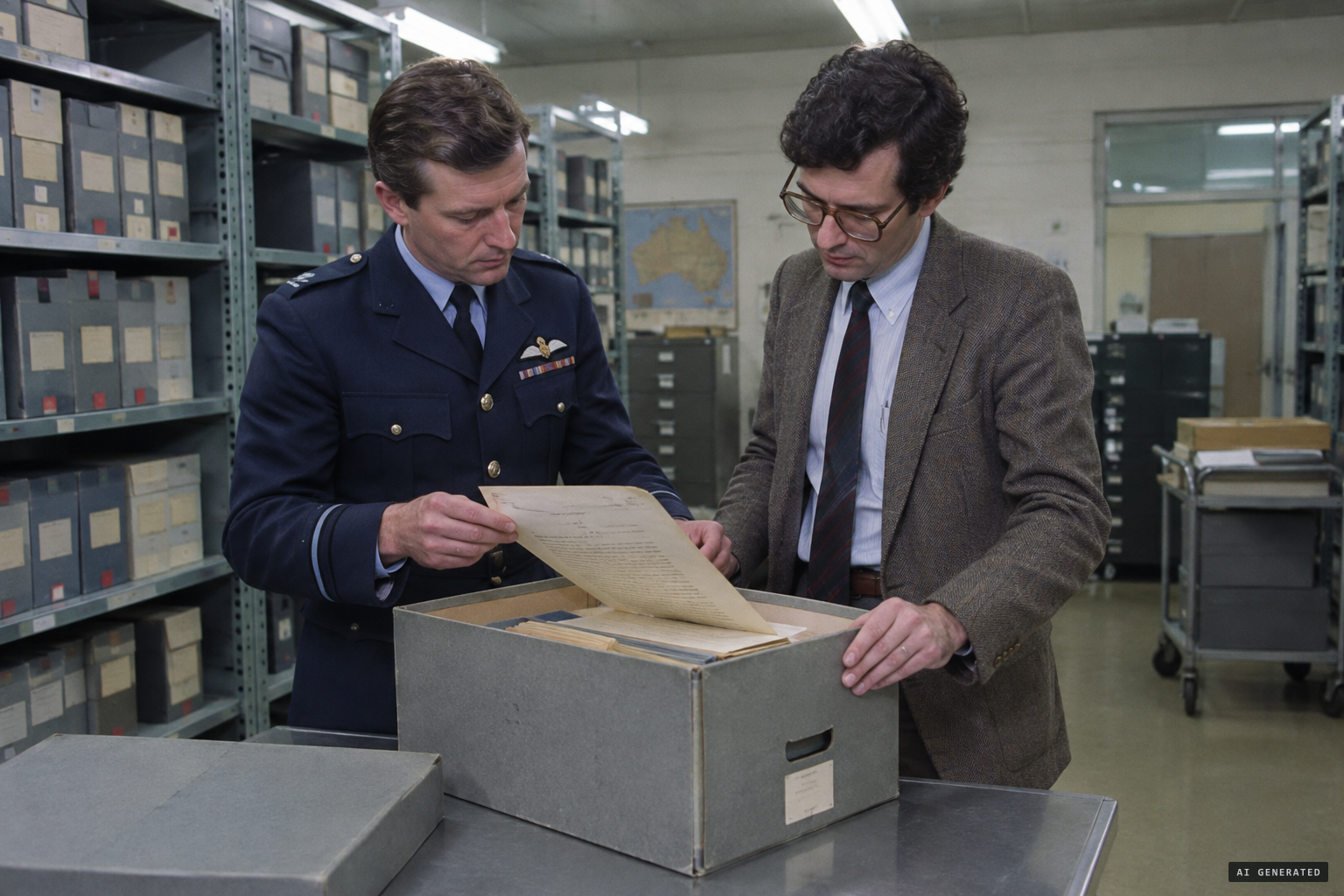 Bill Chalker and Sqn Ldr Ian Frame find Turner's buried report in 1982