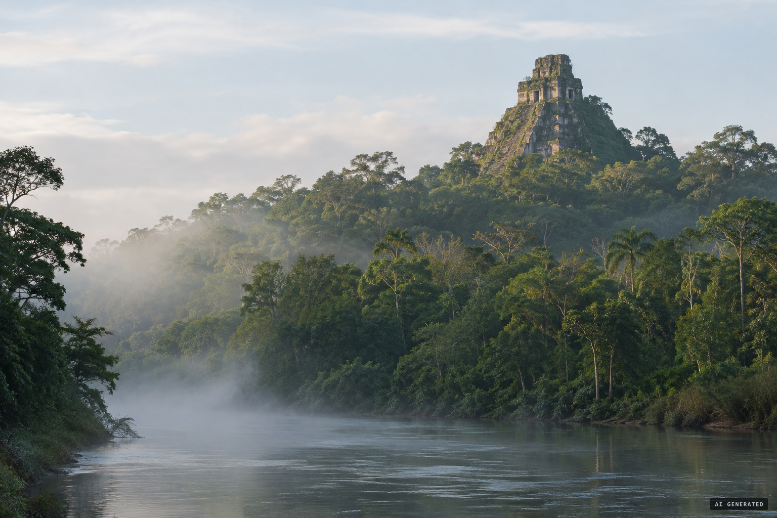 El Castillo on its ridge above the Mopan River