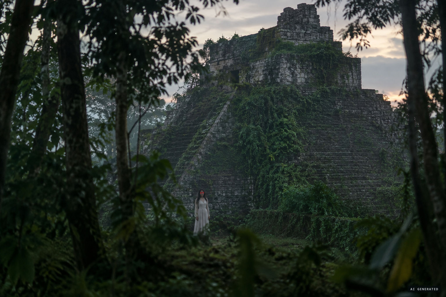 The woman in white before El Castillo