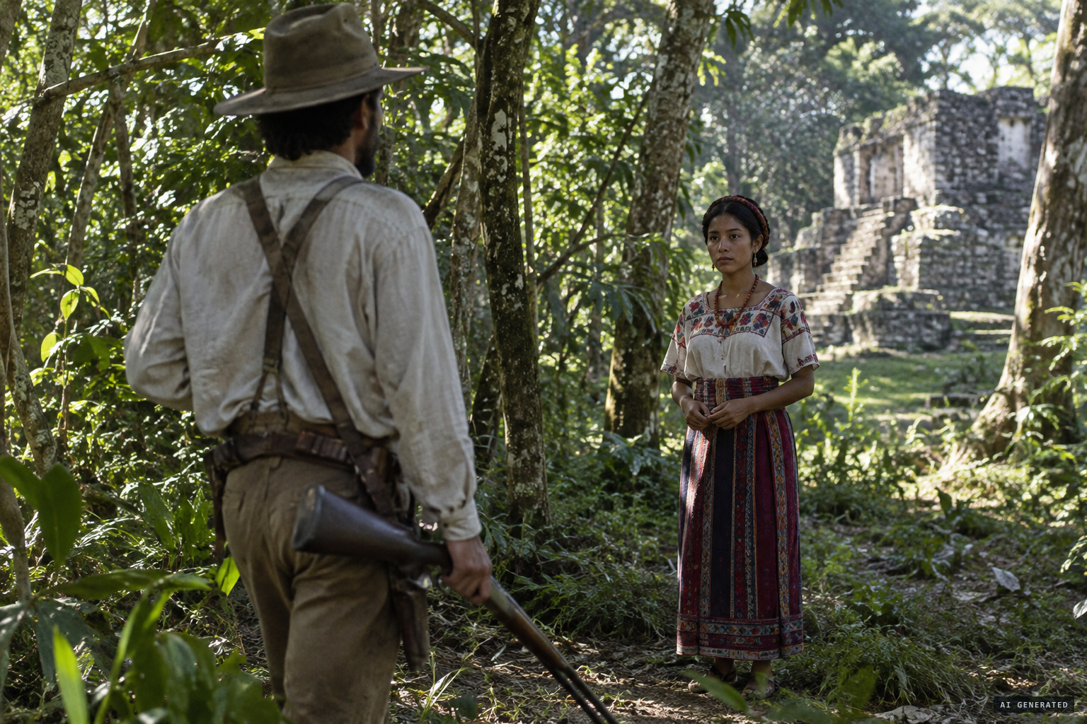 A hunter meets the stone woman near the site