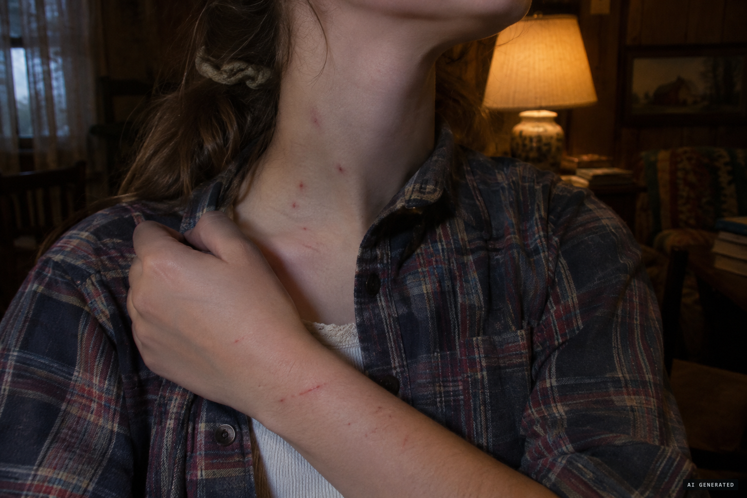 Marks on her neck and arm