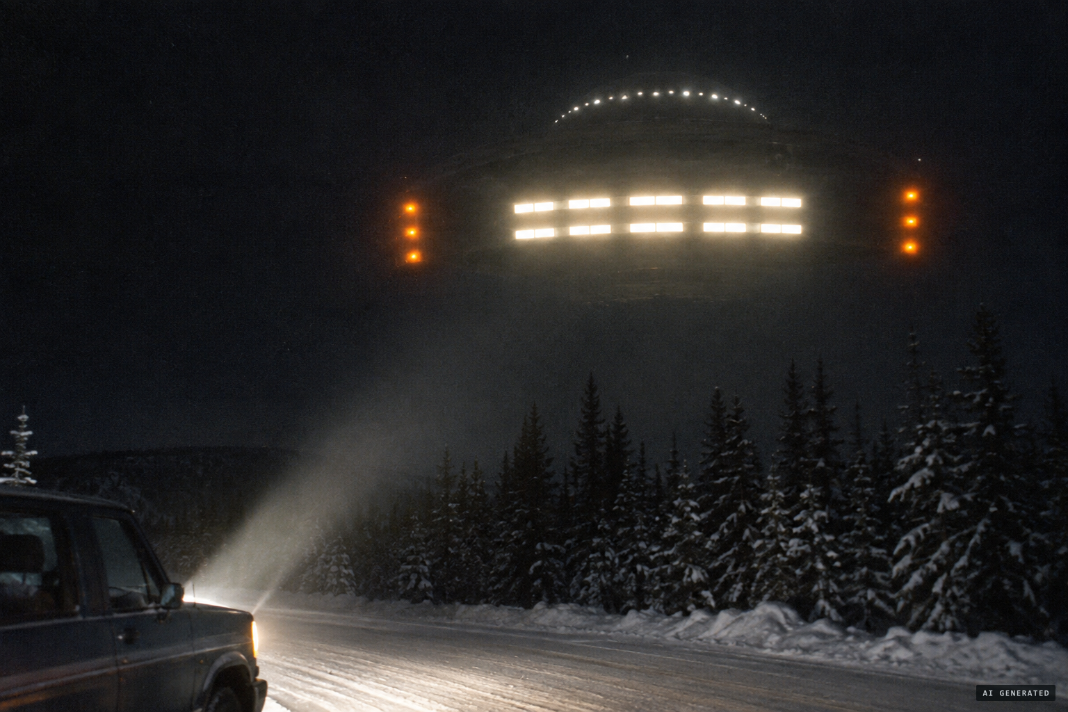 FOX3 flashes his headlights at the domed, lit object