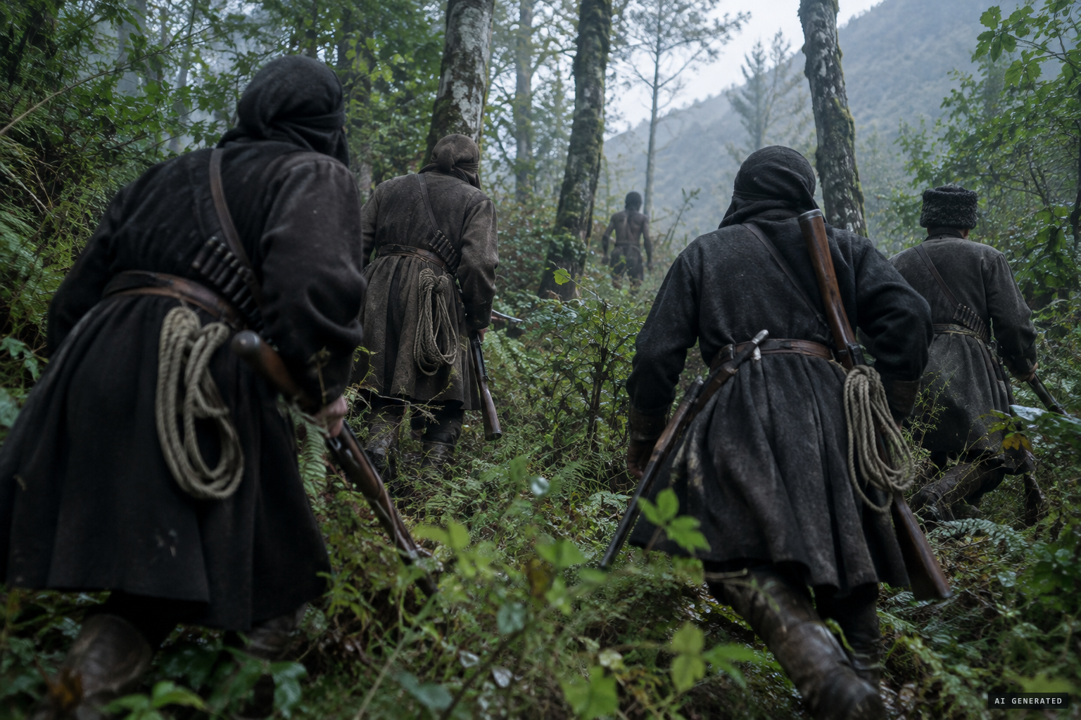 Hunters take a woman from the forest