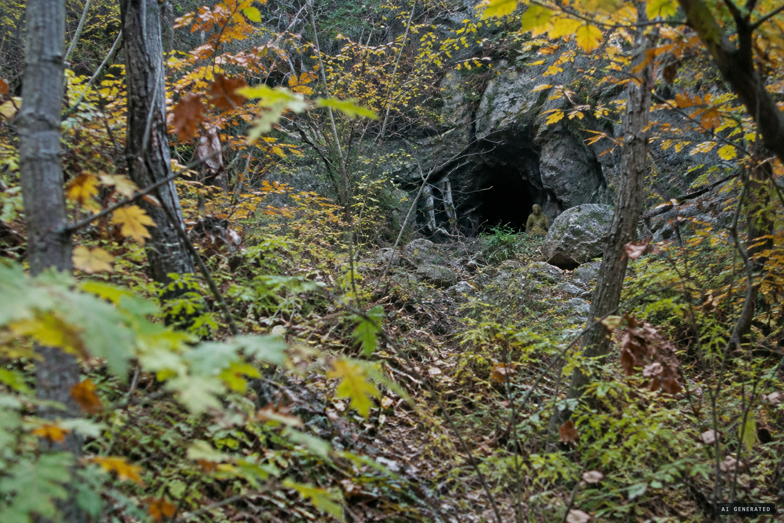 Around 3 PM, Zhou sees a cave in the rocks and something yellowish like a tiger