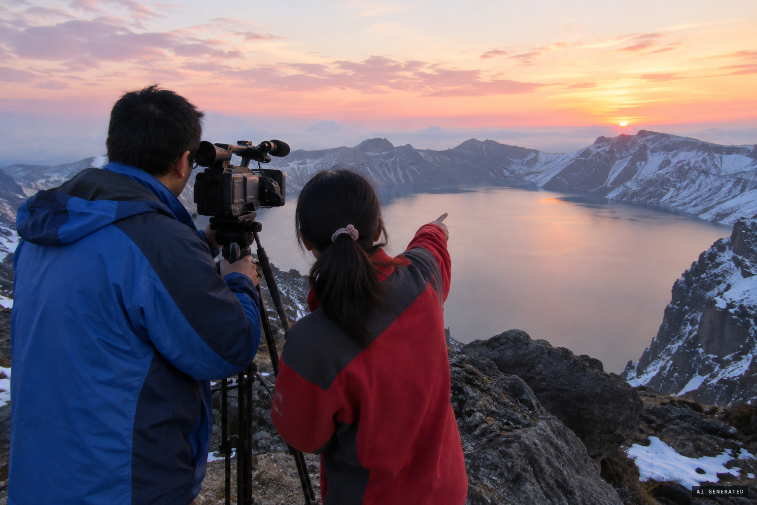 Dawn, 6 September 2007: Zhuo Yongsheng films the sunrise as the guide spots an extra rock