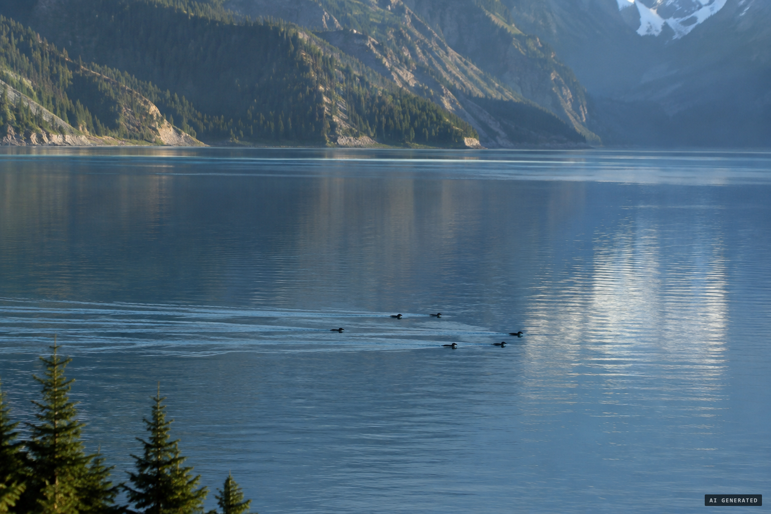 The six swim in parallel, in three pairs