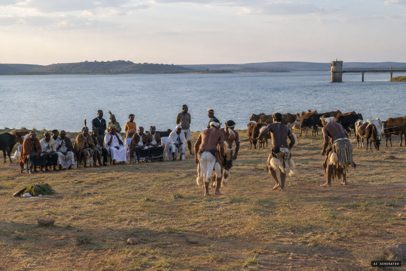 Chiefs Njelele and Nemangwe lead the bira ceremony at the dam