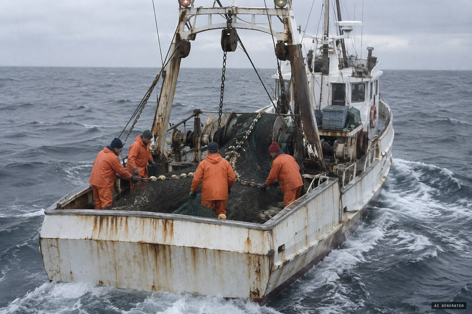 The Zuiyō Maru trawling for mackerel east of Christchurch, April 1977