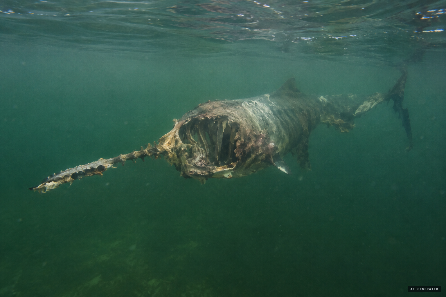 A rotting basking shark can look like a long-necked creature
