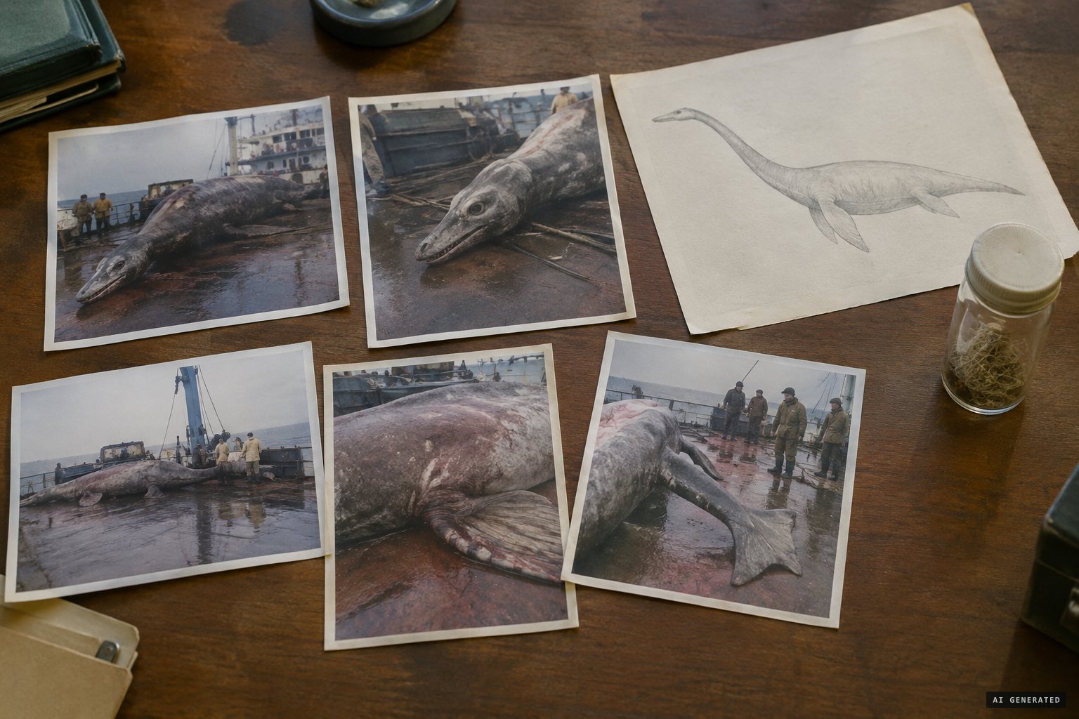 All that remains: five photographs, a sketch and the fin samples